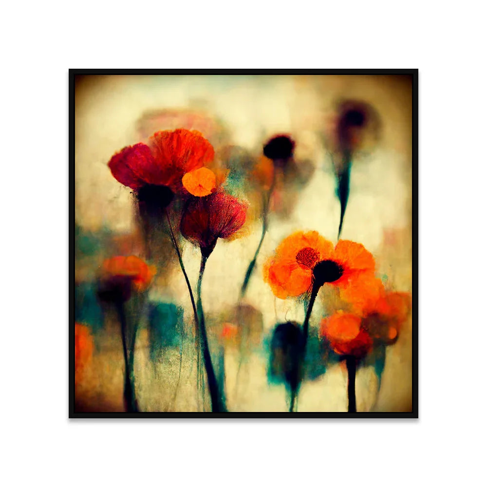 Abstract Modern Square Floral Canvas Wall Painting with Floating Frame - All India Decor