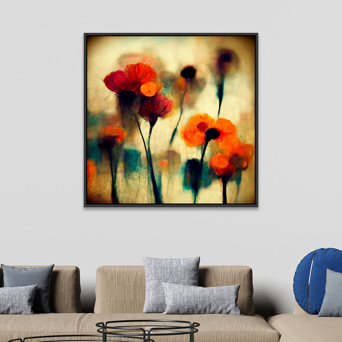 Abstract Modern Square Floral Canvas Wall Painting with Floating Frame