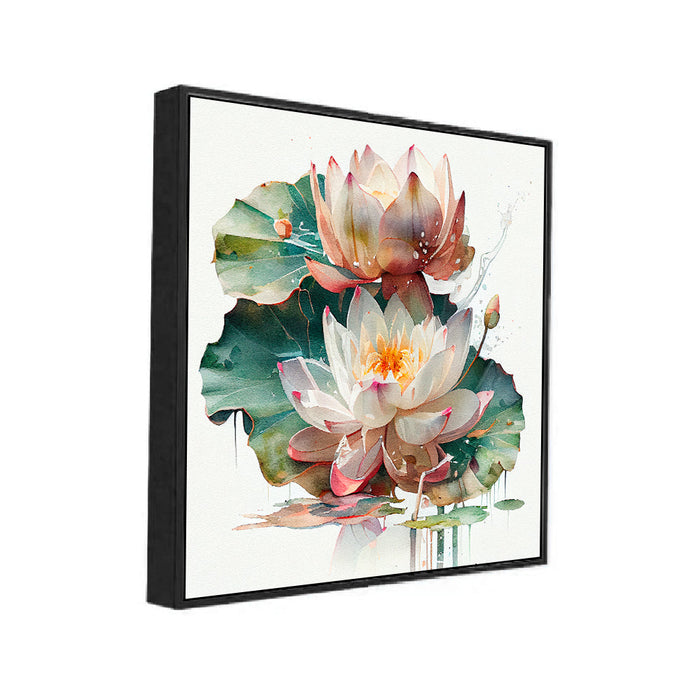 Vibrant Lotus Flower Canvas Floating Framed Wall Painting