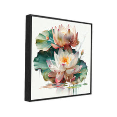 Vibrant Lotus Flower Canvas Floating Framed Wall Painting - All India Decor