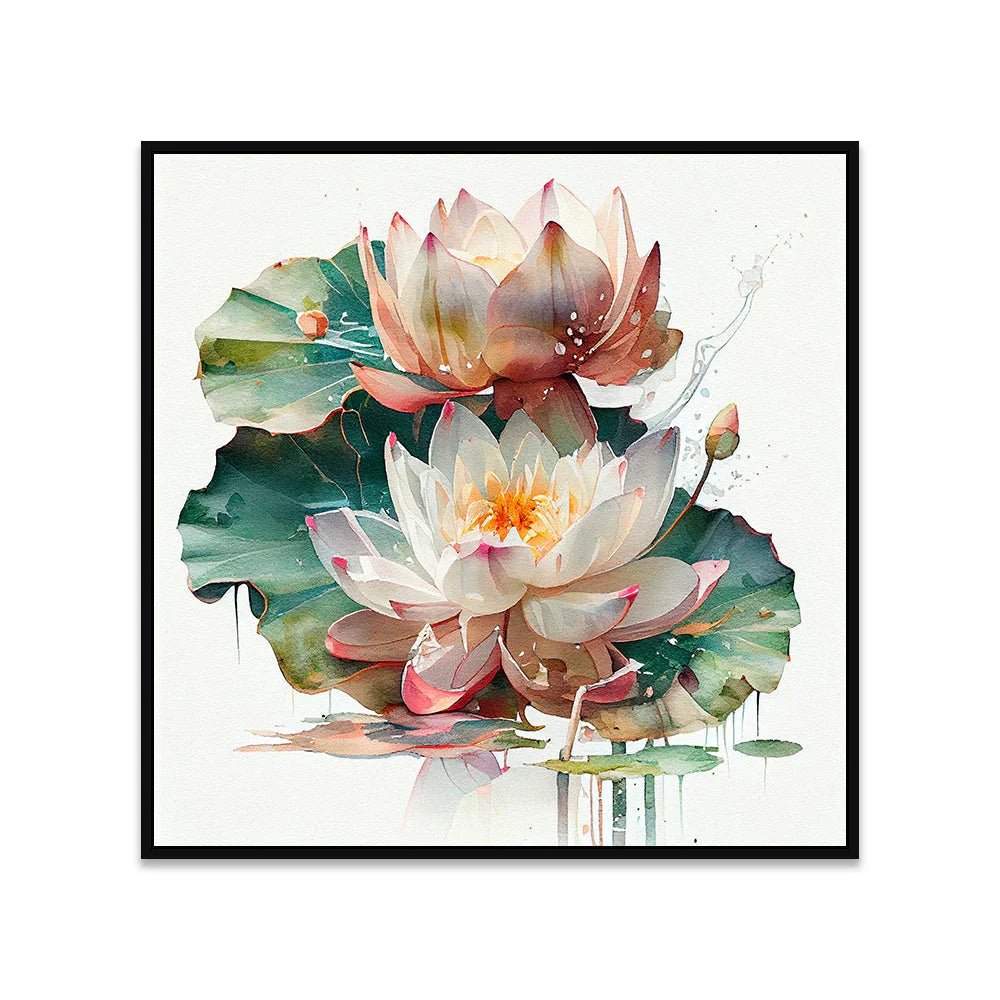 Vibrant Lotus Flower Canvas Floating Framed Wall Painting - All India Decor