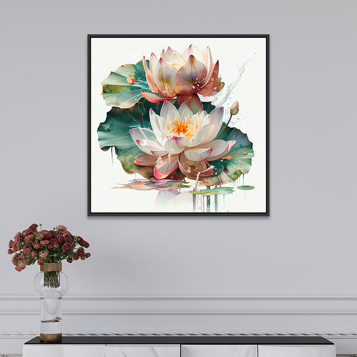 Vibrant Lotus Flower Canvas Floating Framed Wall Painting