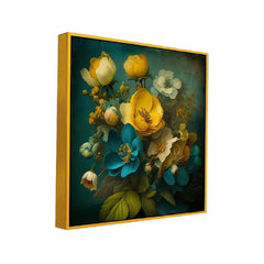 Abstract Blue and Golden Floral Canvas Wall Painting - All India Decor