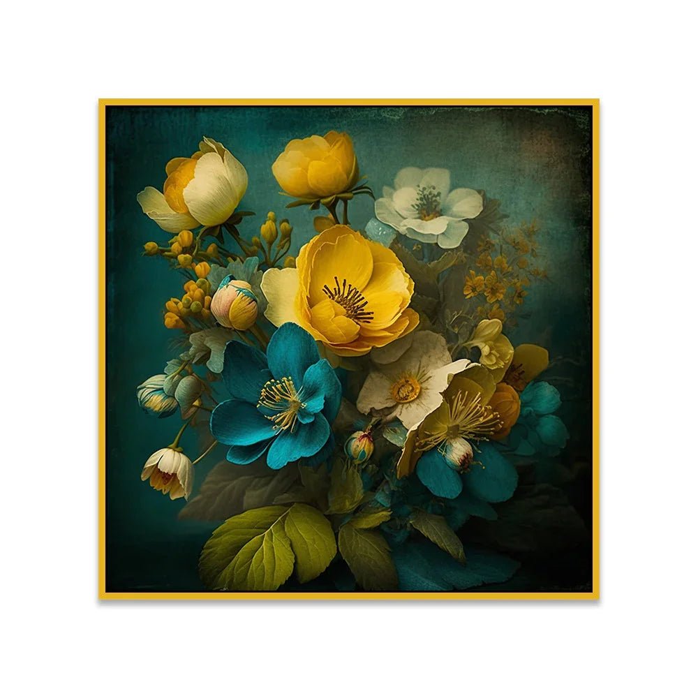 Abstract Blue and Golden Floral Canvas Wall Painting - All India Decor