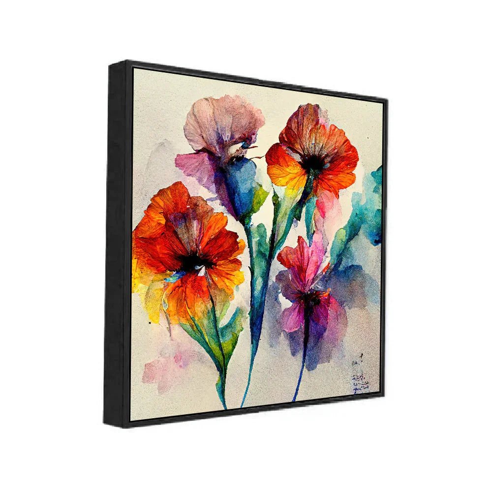 Abstract Multicolor Flower Canvas Wall Painting with Floating Frame - All India Decor
