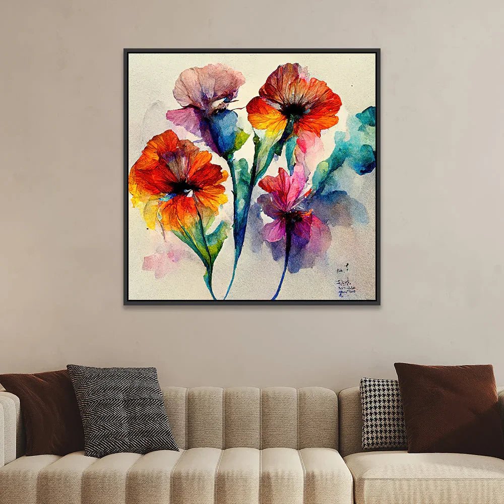 Abstract Multicolor Flower Canvas Wall Painting with Floating Frame - All India Decor