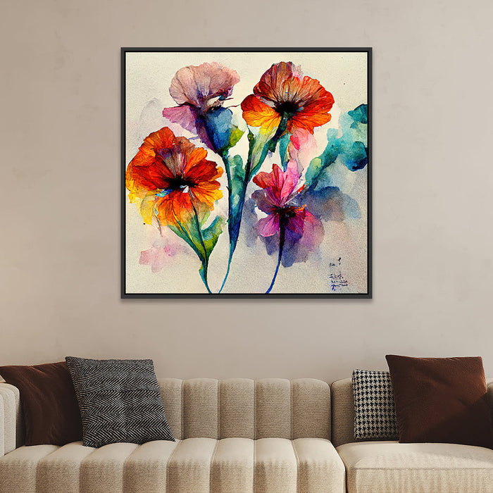 Abstract Multicolor Flower Canvas Wall Painting with Floating Frame