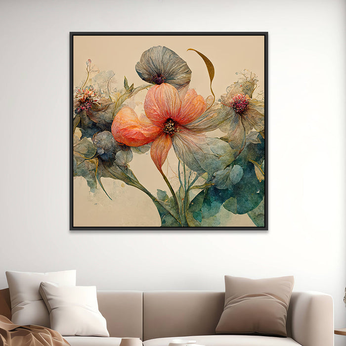 Panoramic Large Pink Floral Canvas Wall Painting with Floating Frame