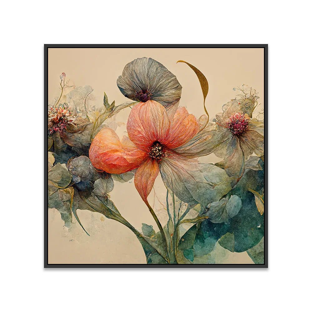 Panoramic Large Pink Floral Canvas Wall Painting with Floating Frame - All India Decor