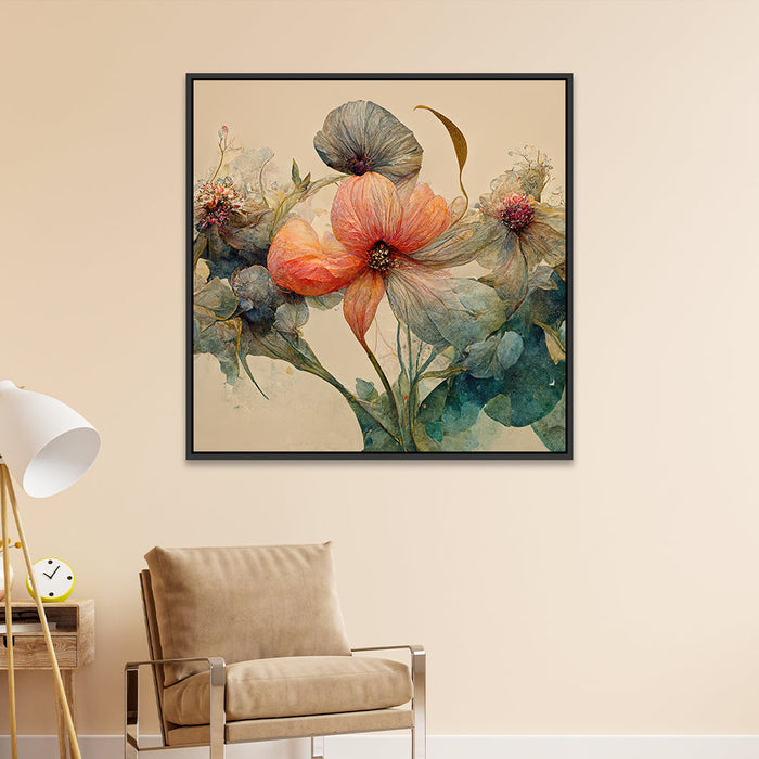 Panoramic Large Pink Floral Canvas Wall Painting with Floating Frame