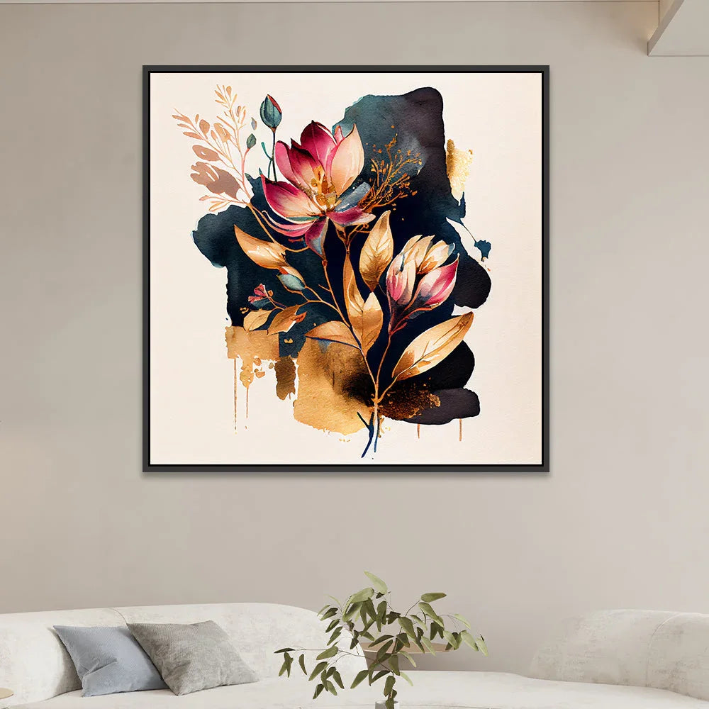 Modern Abstract Flower Canvas Wall Painting with Floating Frame - All India Decor