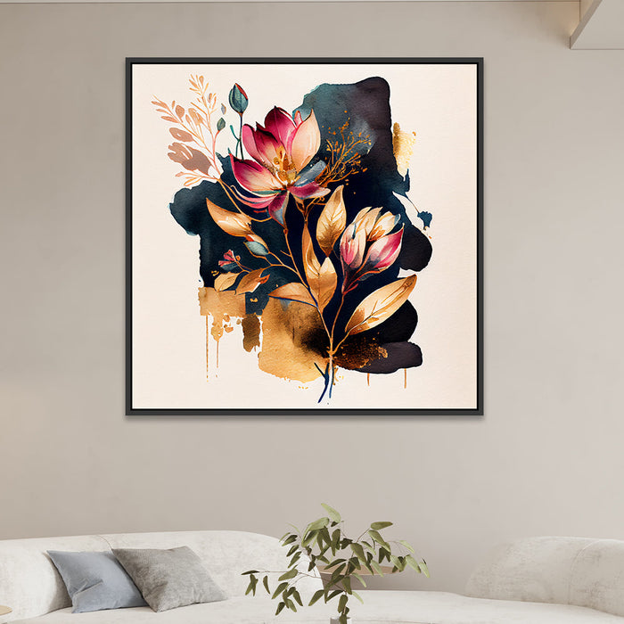 Modern Abstract Flower Canvas Wall Painting with Floating Frame