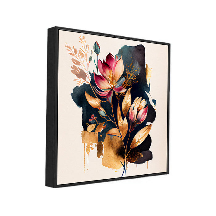 Modern Abstract Flower Canvas Wall Painting with Floating Frame