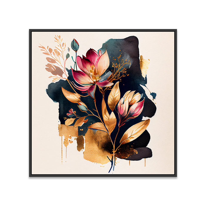 Modern Abstract Flower Canvas Wall Painting with Floating Frame