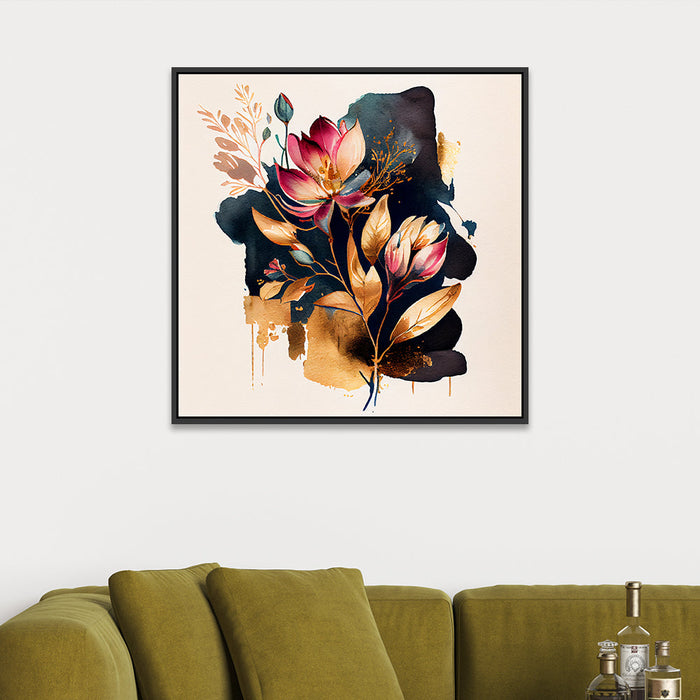 Modern Abstract Flower Canvas Wall Painting with Floating Frame