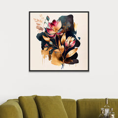 Modern Abstract Flower Canvas Wall Painting with Floating Frame - All India Decor