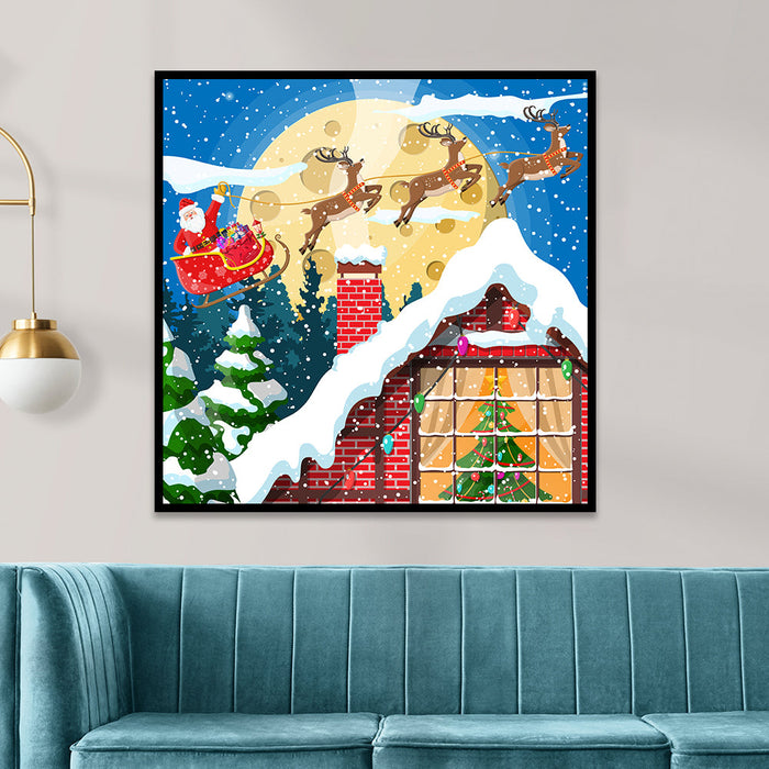 Stunning Canvas Christmas Painting Featuring Snowy Scenes & Reindeer