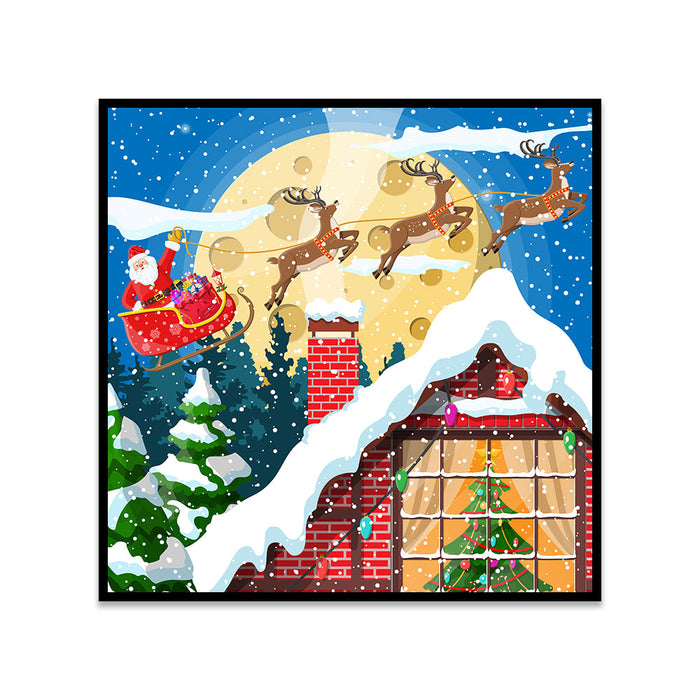 Stunning Canvas Christmas Painting Featuring Snowy Scenes & Reindeer