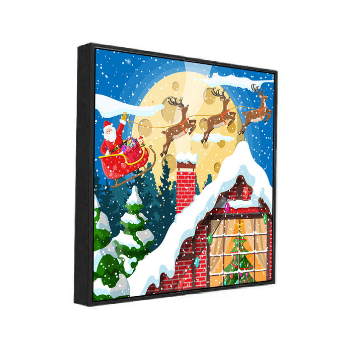 Stunning Canvas Christmas Painting Featuring Snowy Scenes & Reindeer