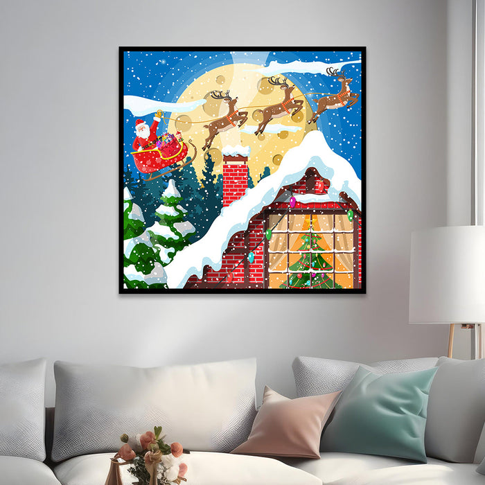 Stunning Canvas Christmas Painting Featuring Snowy Scenes & Reindeer