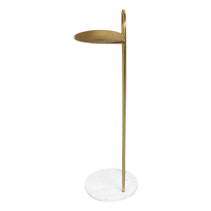 Gold drink table with a white base on a white background