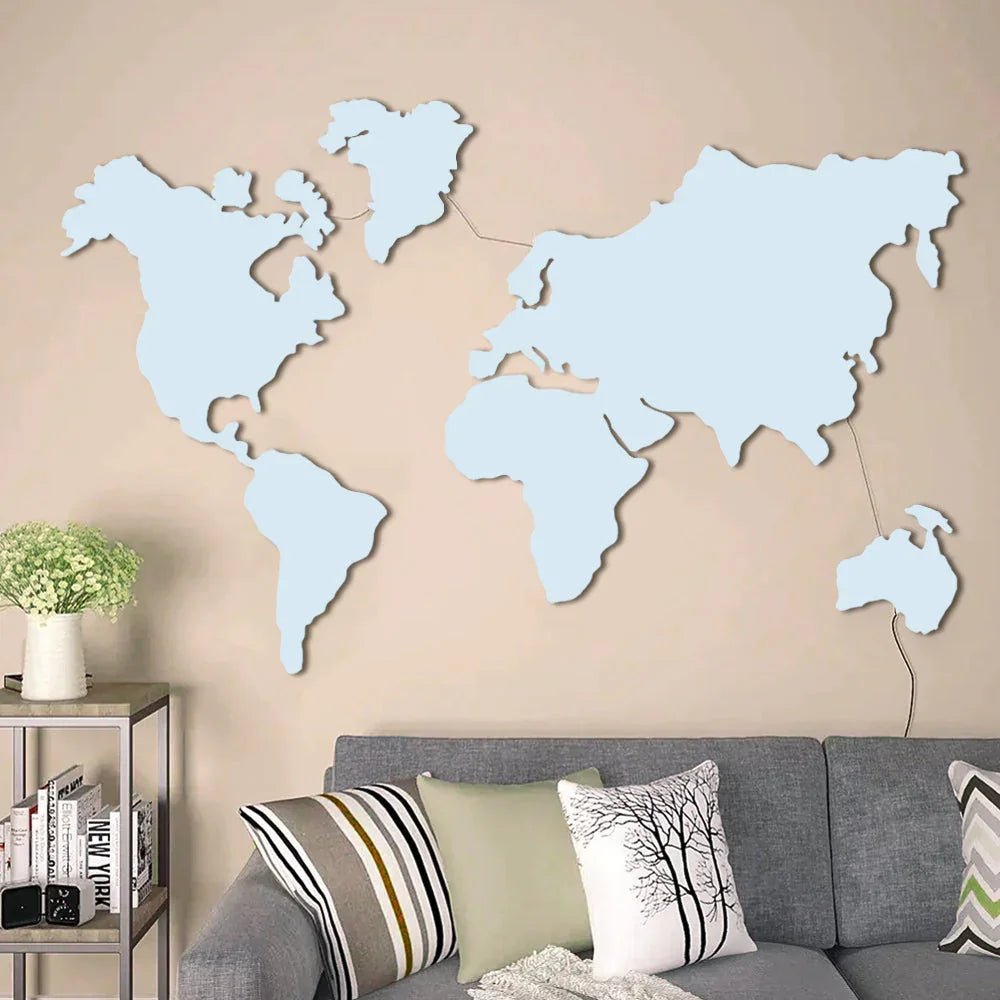 World Map Backlit Wood Wall Décor / Night Light, Walnut Finish - All India Decor