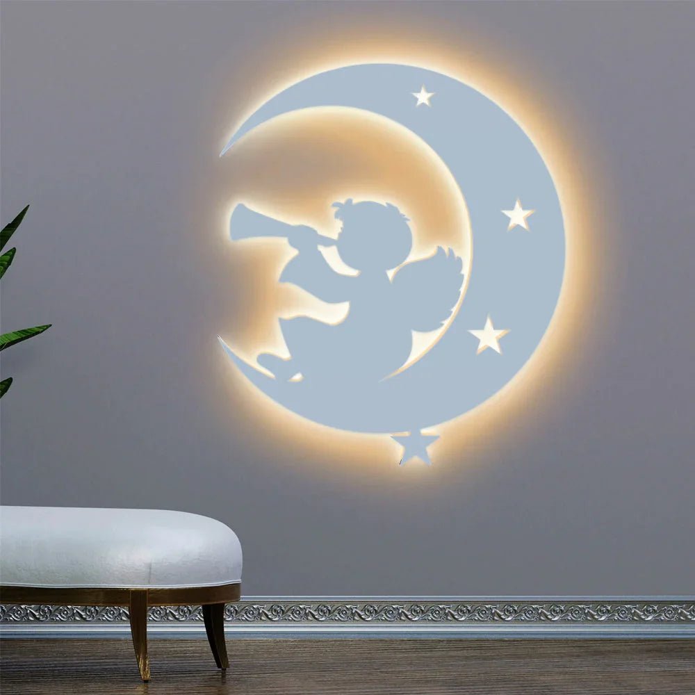 Silhouette Angel Backlit Wooden Wall Hanging with LED Night Light Walnut Finish - All India Decor