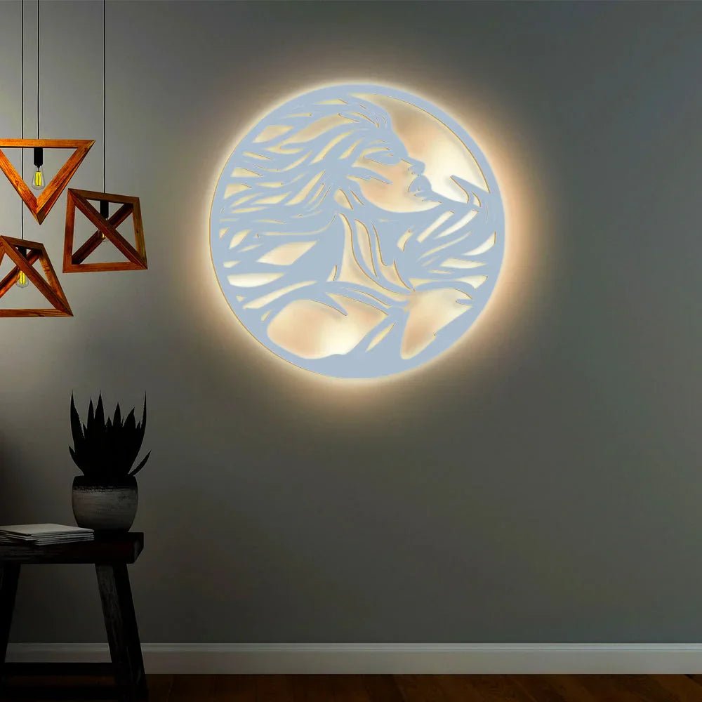 Beautiful Design Modern Backlit Art Wooden Wall Hanging with LED Night Light Walnut Finish - All India Decor
