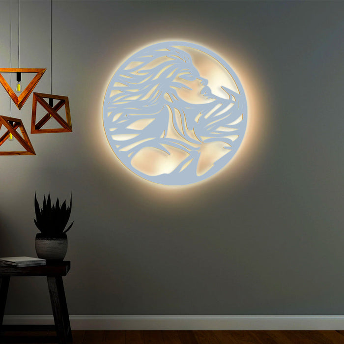 Beautiful Design Modern Backlit Art Wooden Wall Hanging with LED Night Light Walnut Finish