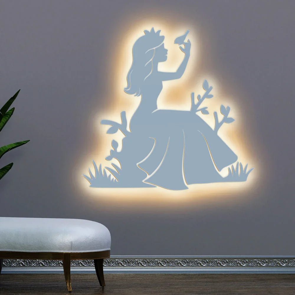Fairytale Princess Backlit Wooden Wall Decor with LED Night Light Walnut Finish - All India Decor