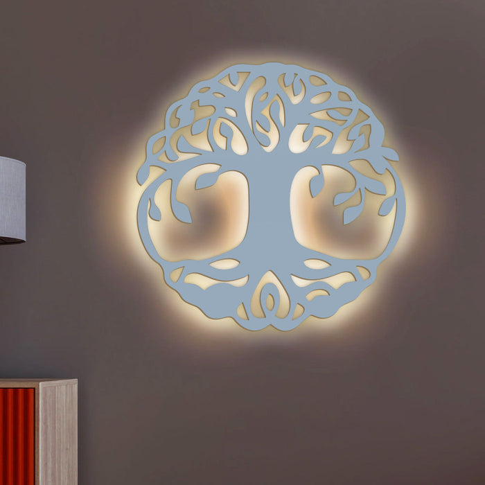 Beautiful Life of Tree Backlit Wooden Wall Decor with LED Night Light Walnut Finish