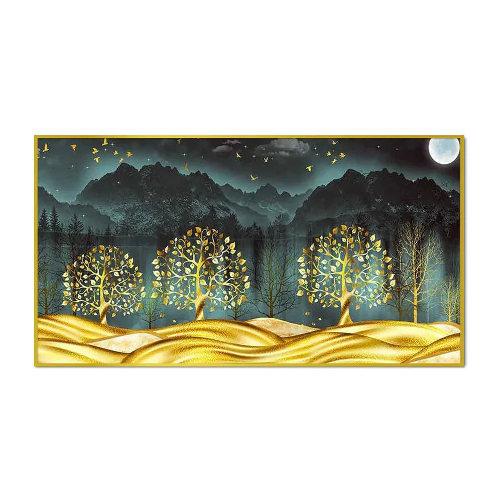 Wall Painting of Golden Trees in Dark Forest - All India Decor