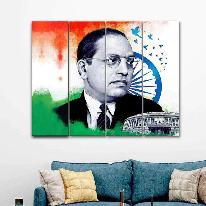 Dr. Bhimrao Ambedkar Wall Painting 4 Pieces  Printed Painting