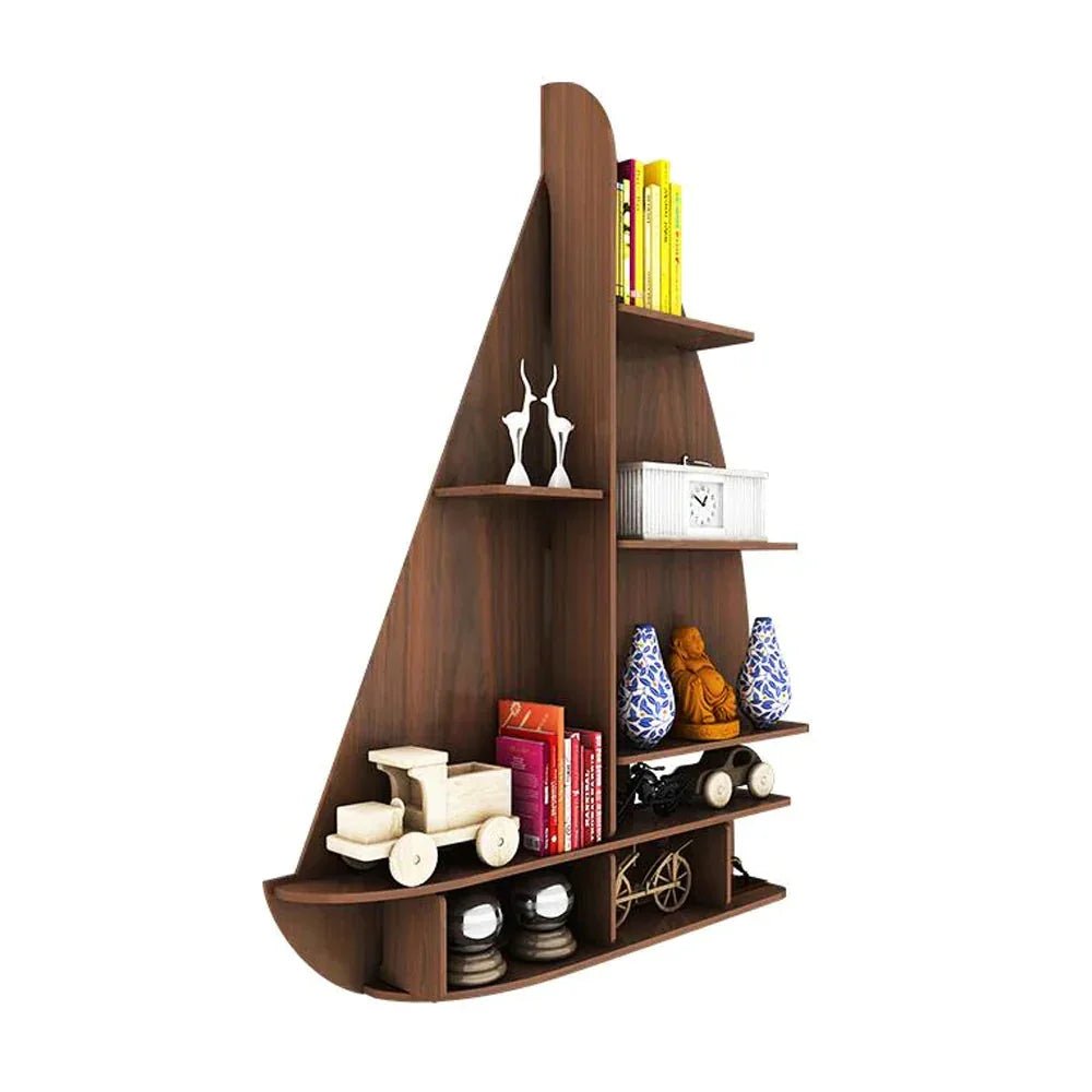 Ship Backlit Wood Wall Shelf / Book Shelf / Night Light, Walnut Finish - All India Decor