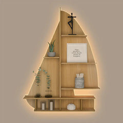Ship Backlit Wood Wall Shelf / Book Shelf / Night Light, Oak Finish - All India Decor