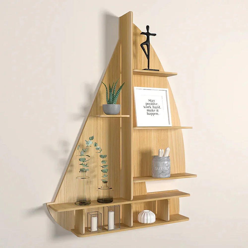 Ship Backlit Wood Wall Shelf / Book Shelf / Night Light, Oak Finish - All India Decor