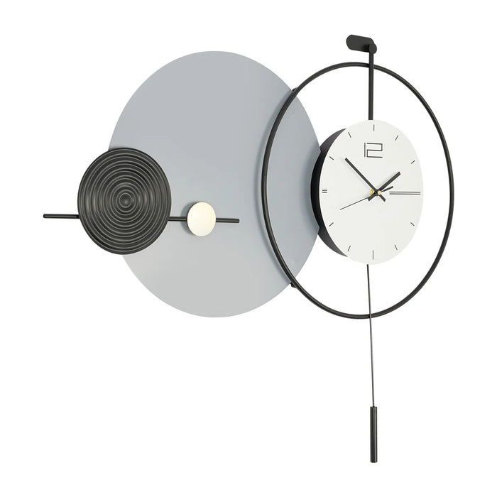 Modern wall clock with gray and black design on a white background