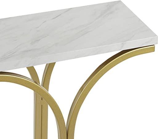 Small table with marble top and gold metal legs on a white background