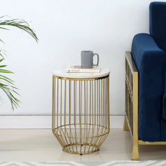 Metal End Table In White Colour - All India Decor
