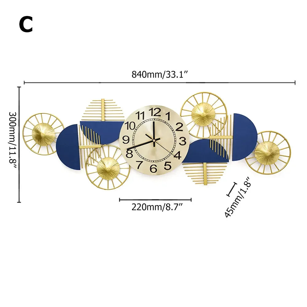Blue & Golden Metal Wall Clock - All India Decor