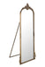 Decorative floor mirror with ornate gold frame on a white background