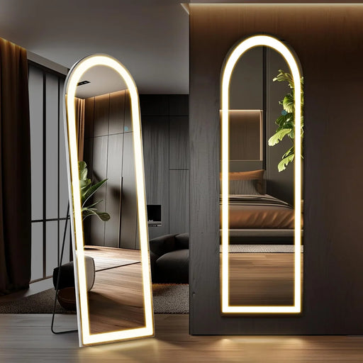 illuminated floor led mirrors in a modern room setting.