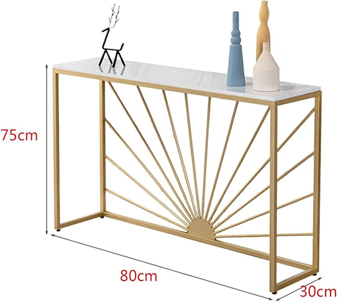 Sun Ray Pattern White Marble Golden Console Table