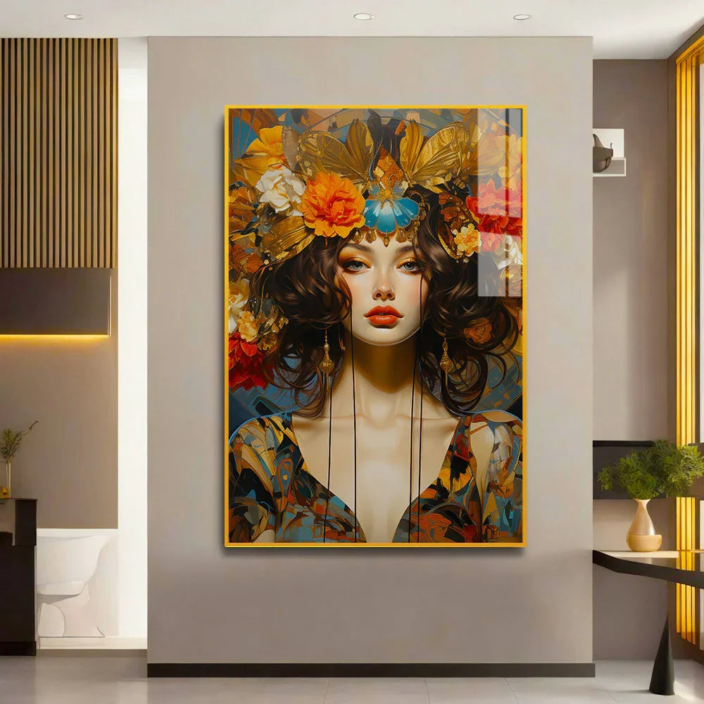Beautiful Girl With Flower Modern Acrylic Wall Paintings & Arts - All India Decor