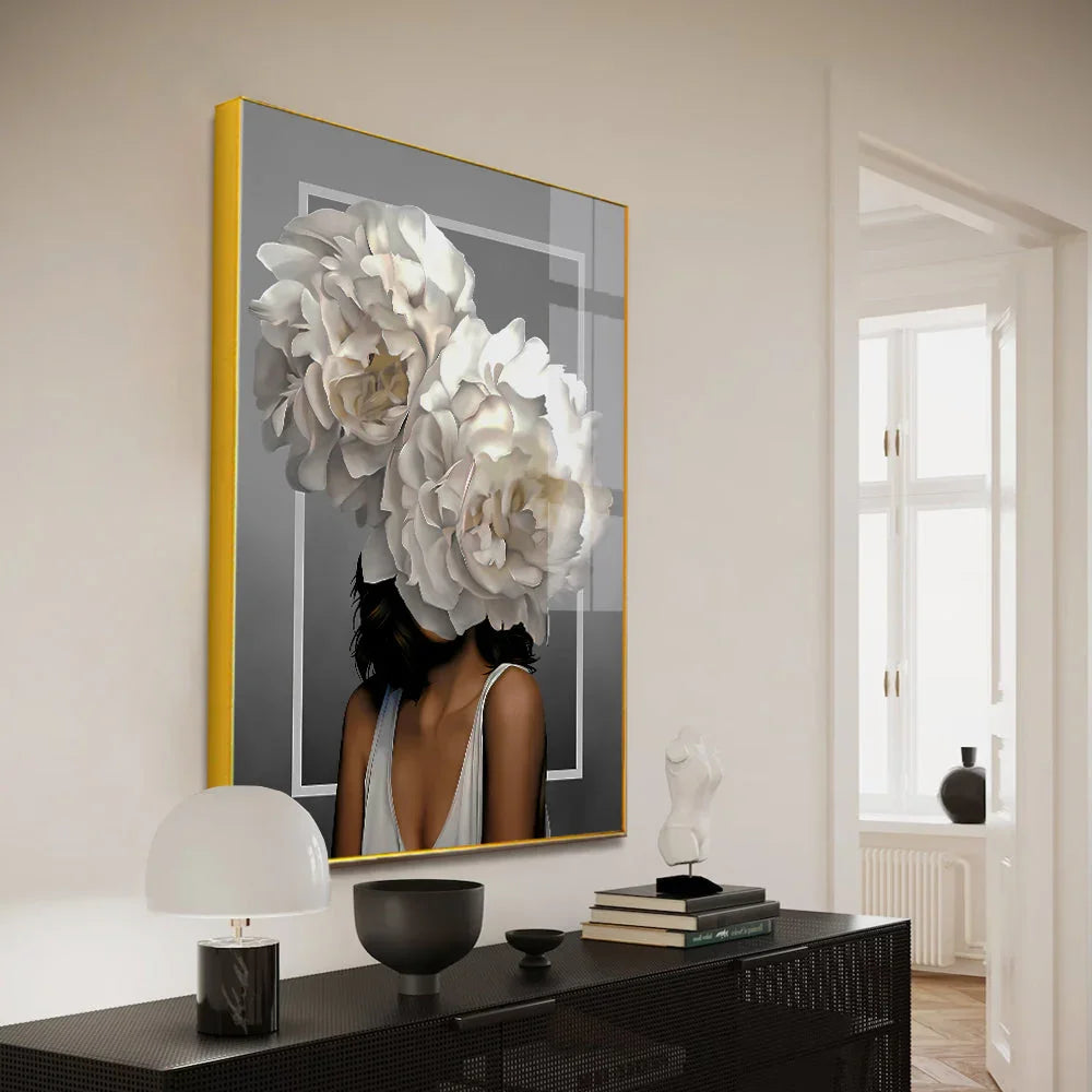 Artistic Girl Head Flowers Modern Acrylic Wall Art - All India Decor