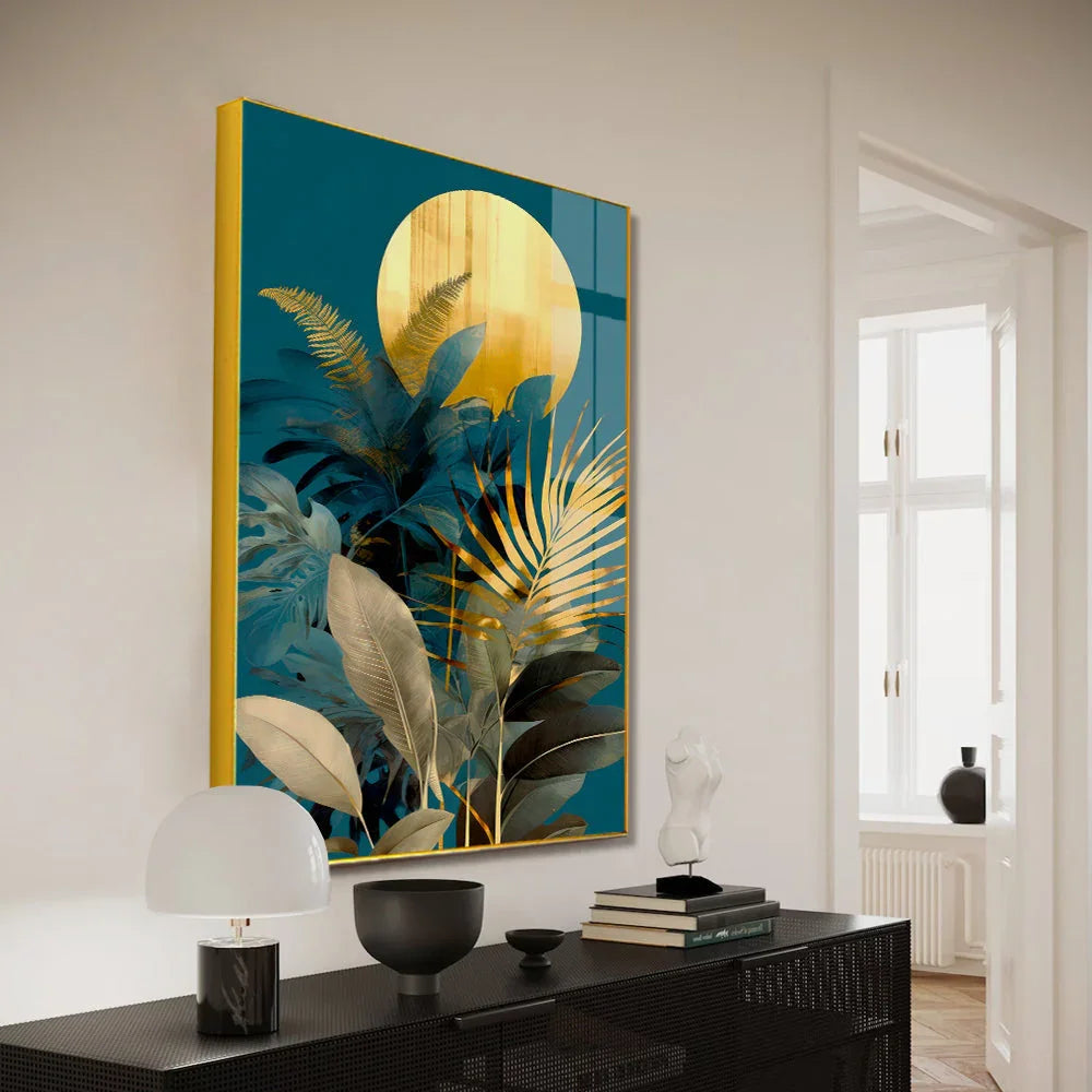 Abstract Golden Plant Leaves Picture Acrylic Wall Paintings & Arts - All India Decor
