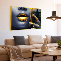 Women Lips Gold Drip Poster Fashion Girl Artwork Acrylic Wall Paintings