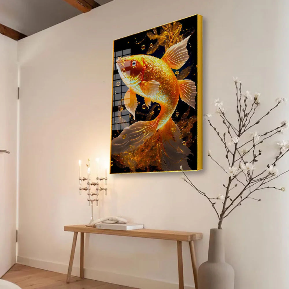 Beautiful Golden Fish Swimming Acrylic Wall Paintings & Arts - All India Decor
