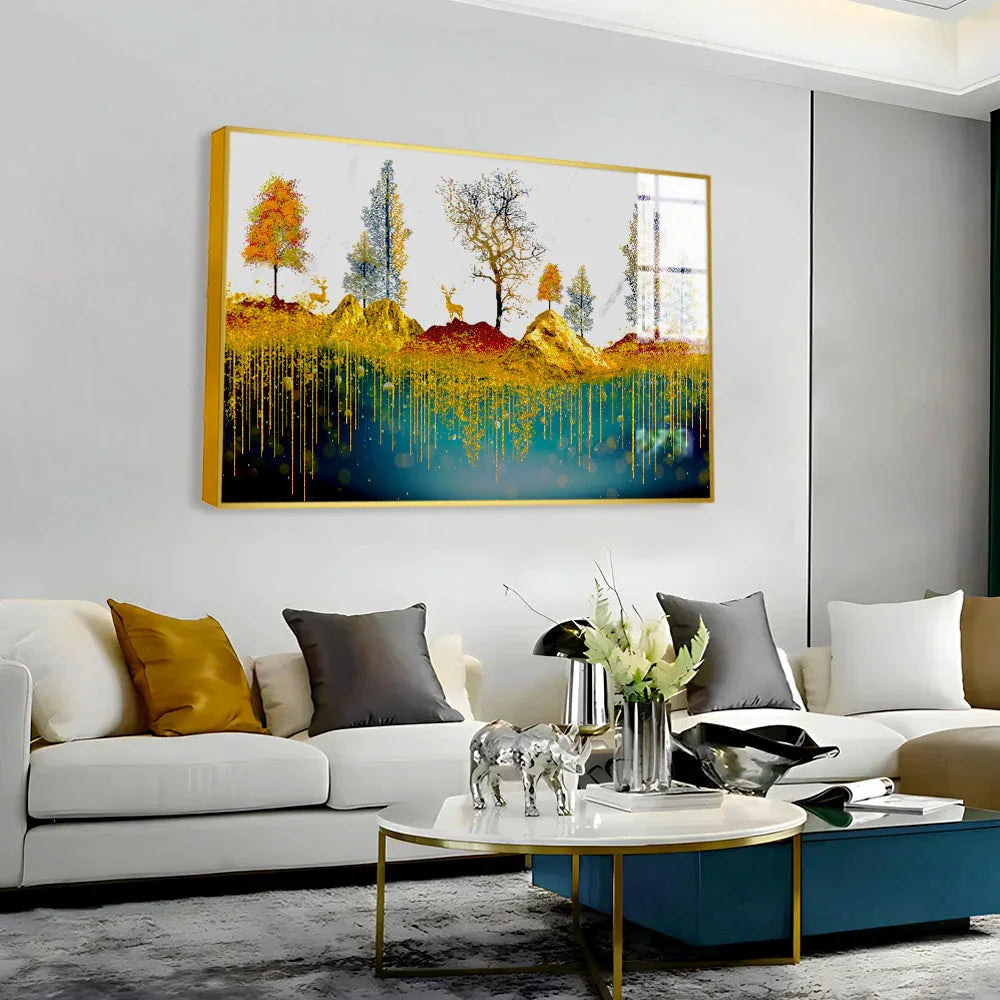 Beautiful Golden Nature Acrylic Wall Paintings & Arts - All India Decor