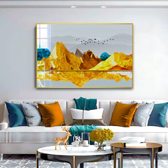 Beautiful Golden Nature With Flying Birds Acrylic Wall Paintings & Arts